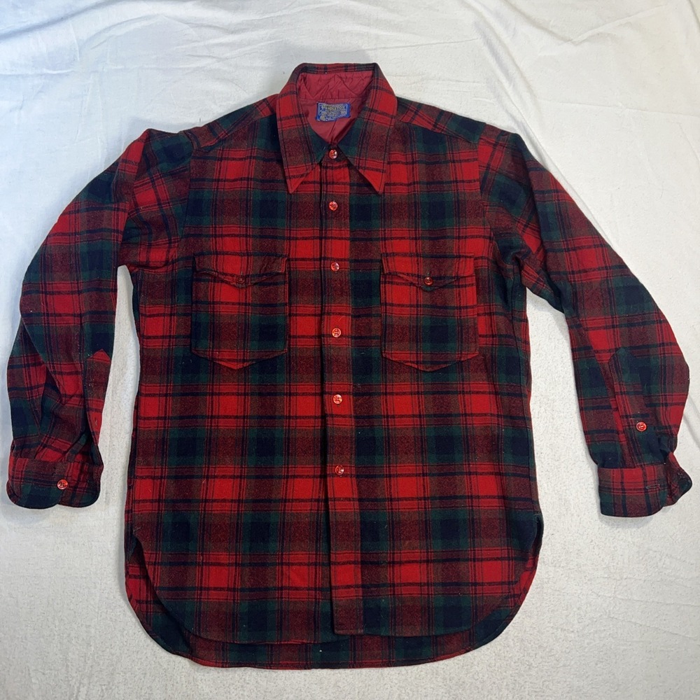 Vintage Pendleton Wool Flannel Shirt Mens 15.5 M Red Green‎ Plaid Made in USA